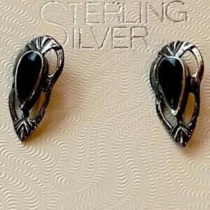 90s Vintage Y2K Sterling Silver Dark Acedemia Earrings with‎ Black Stones New
